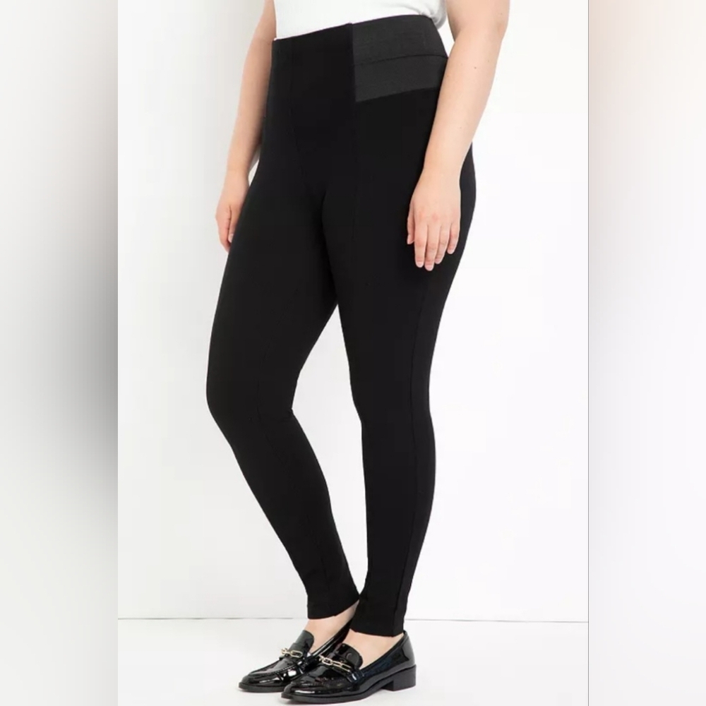 Sz 16 or 1X ELOQUII Black Streamlined High-Rise Wide Band Waist Leggings